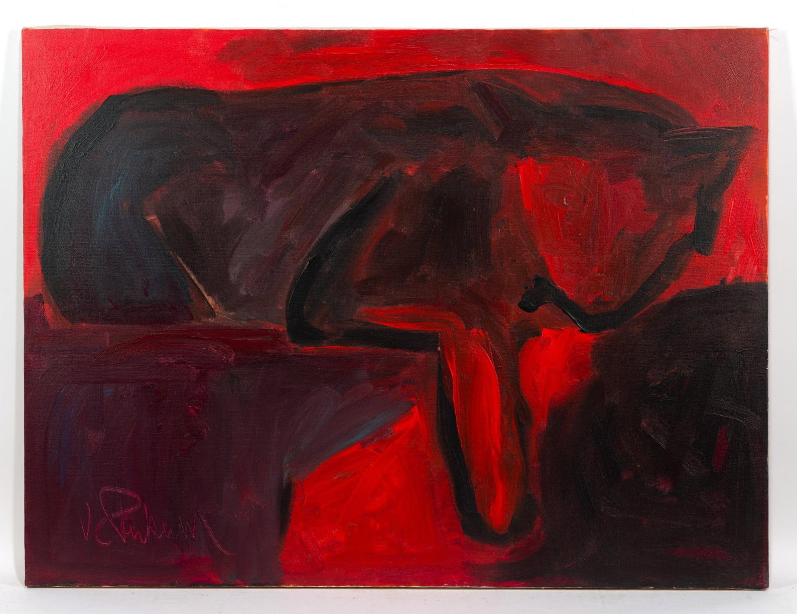 Virginia Cohn Parkum (PA 1943-2025) "Eye of the Beholder" Painting: NOT ELIGIBLE FOR IN-HOUSE SHIPPING: See Terms for Shipping Options. 30" long x 40" wide. PROVENANCE: From the Estate of Virginia Parkum. The Rev. Dr. Virginia "Ginny" Cohn Parkum (1943-2025) was a Har