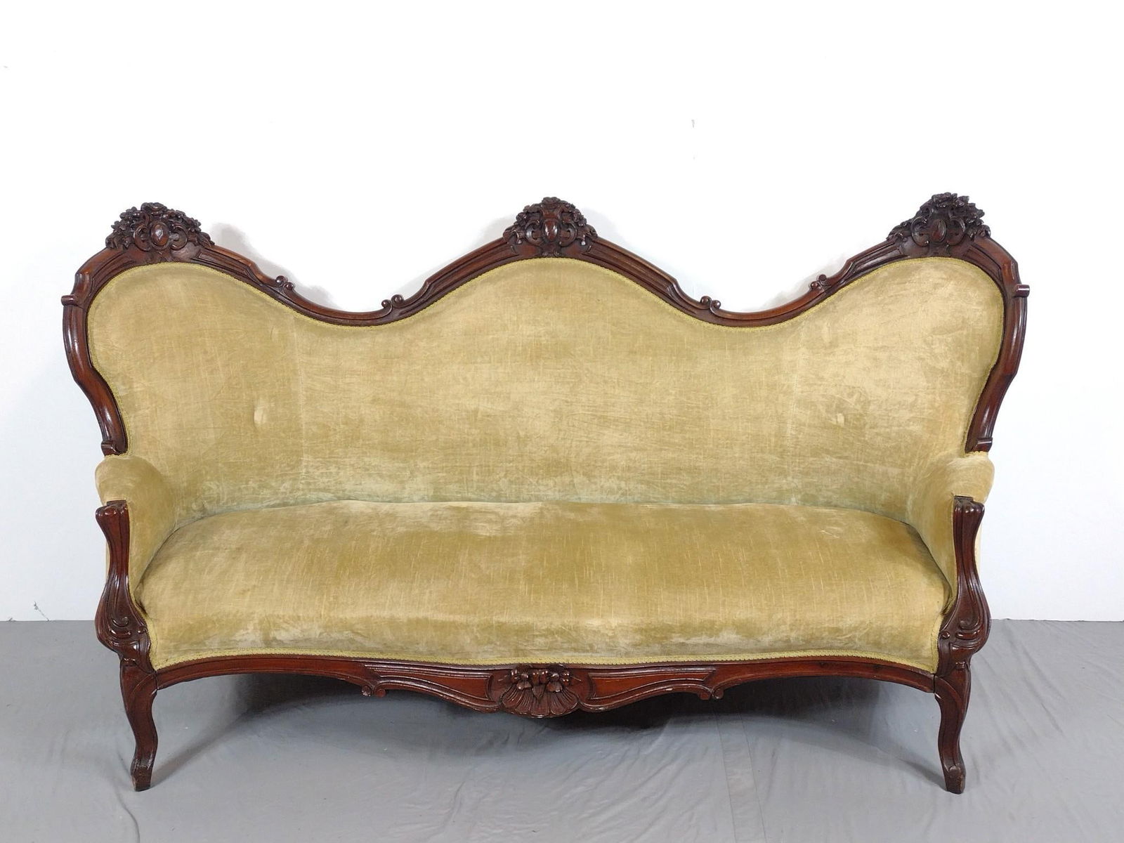 Victorian Settee: NOT ELIGIBLE FOR IN-HOUSE SHIPPING: See Terms for Shipping Options. 77" wide X 30" deep X 41-1/4" high.