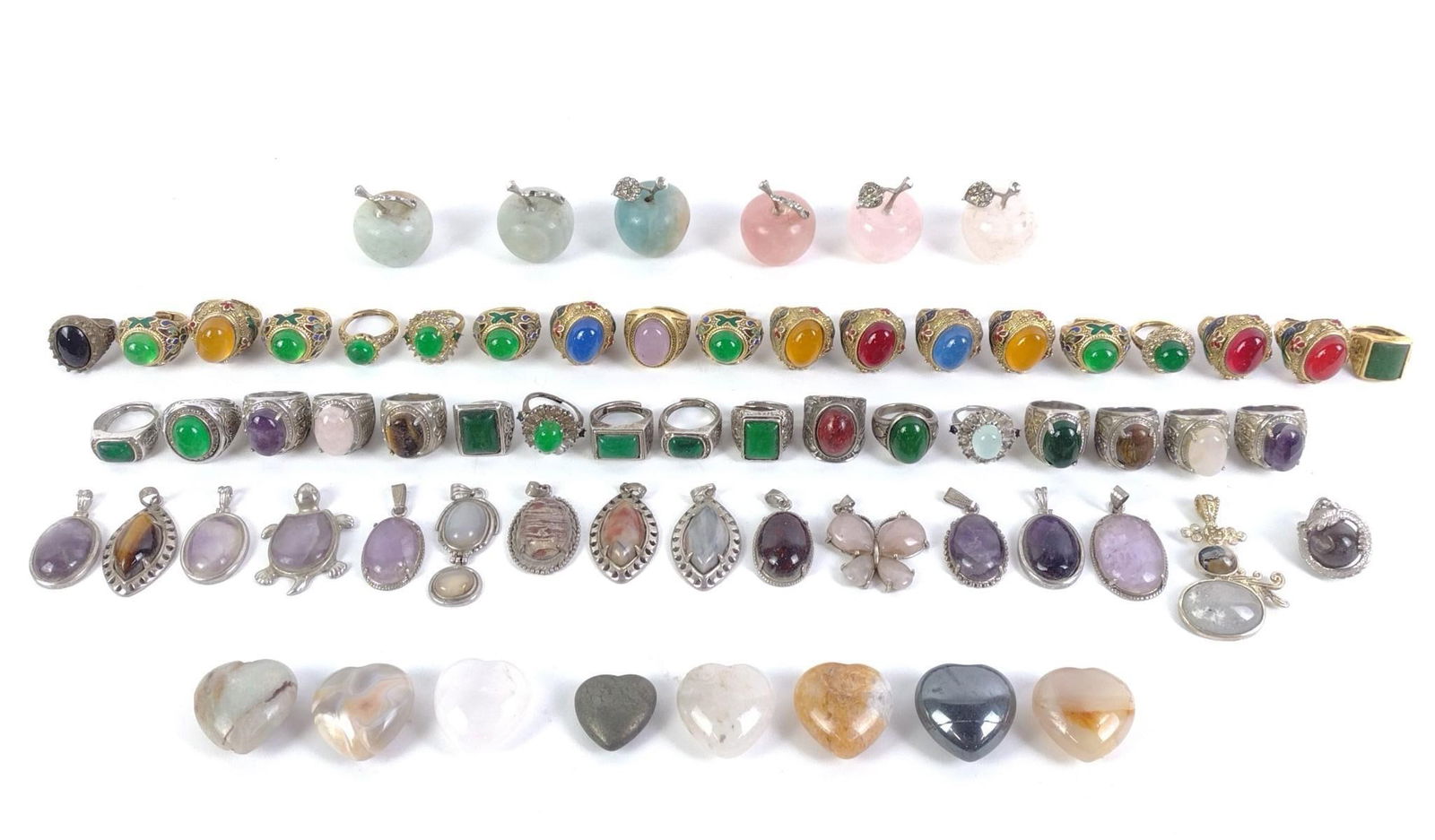Asian Jewelry incl Jade: Includes rings and pendants.
