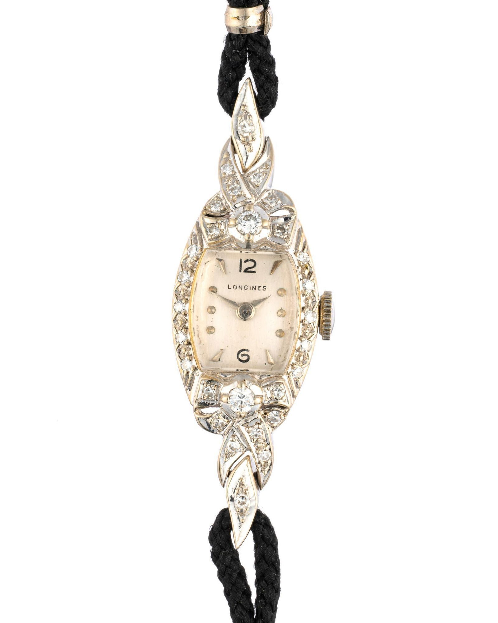 14K Gold And Diamonds Antique Longines Cord Watch (1 of 3)