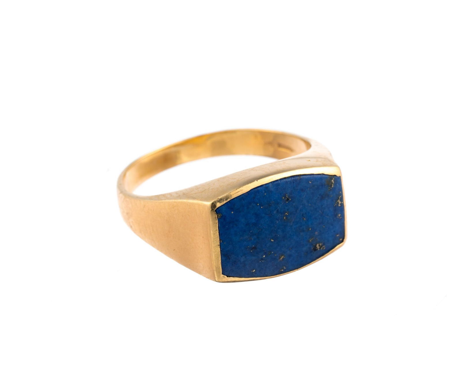 14K Gold And Lapis Ring: A size 10.5 ring with lapis lazuli center stone. The ring weighs 9.3 grams.