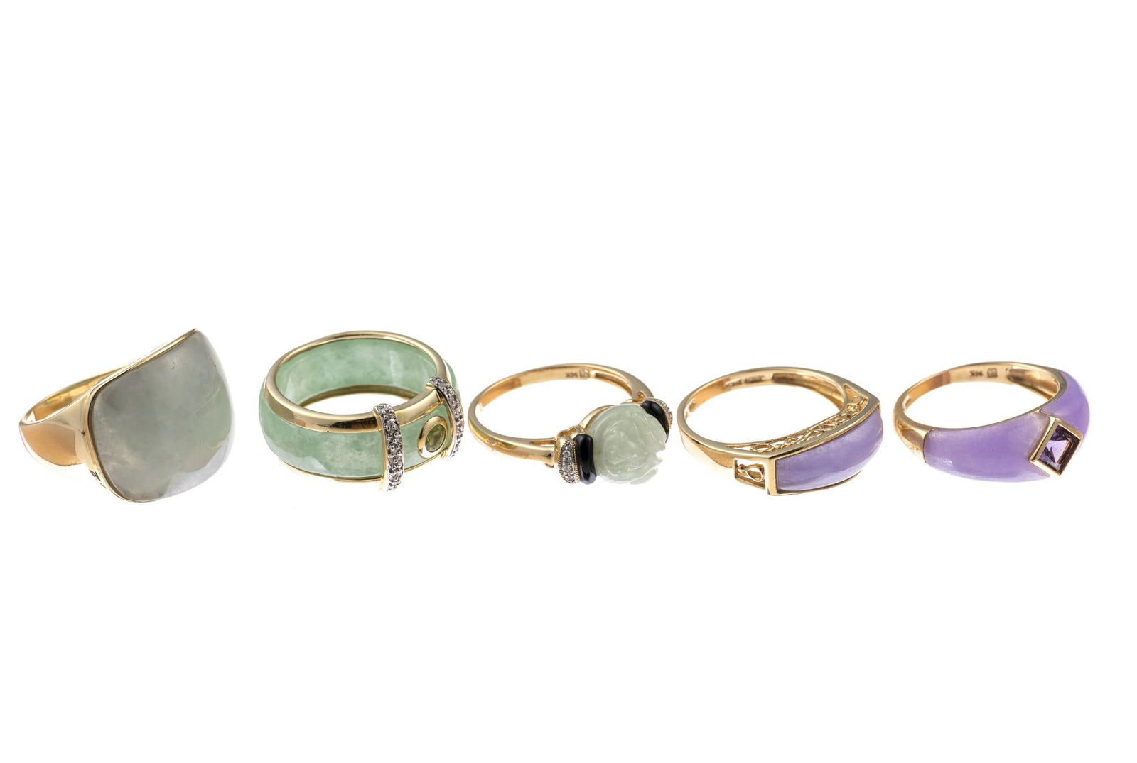 Five 14K Gold and Jade Rings - 2