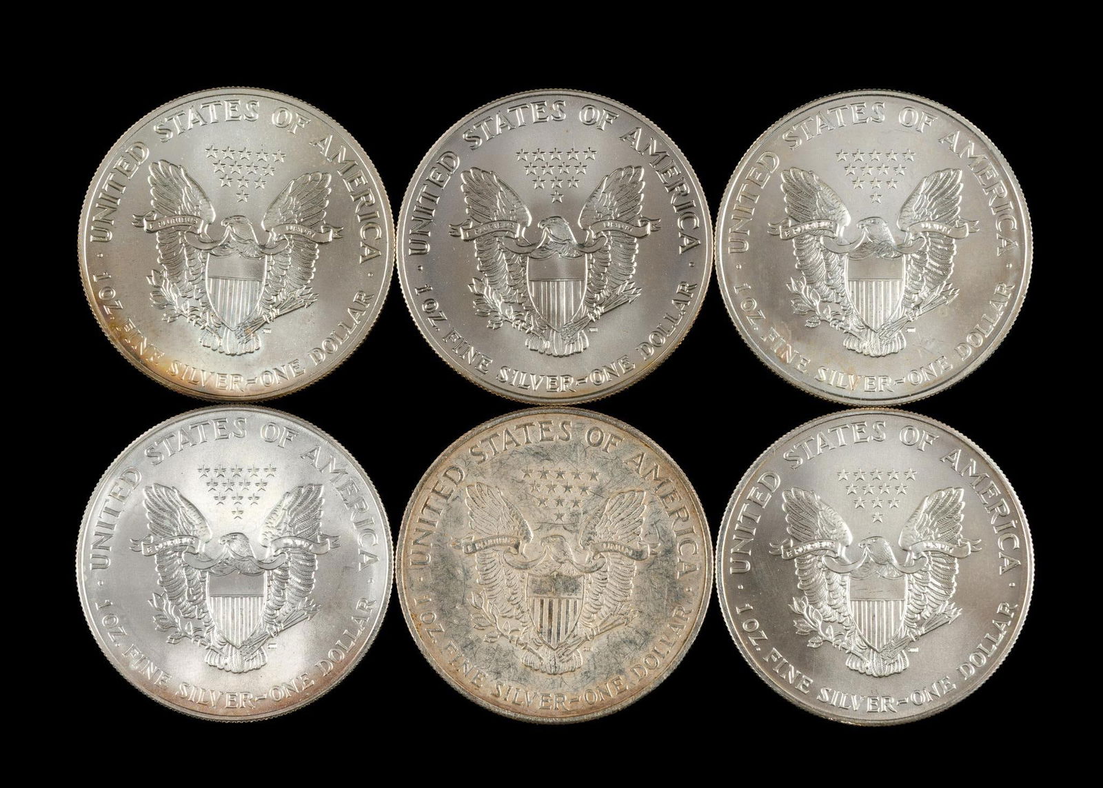 Six Silver American Eagle Dollars - 2