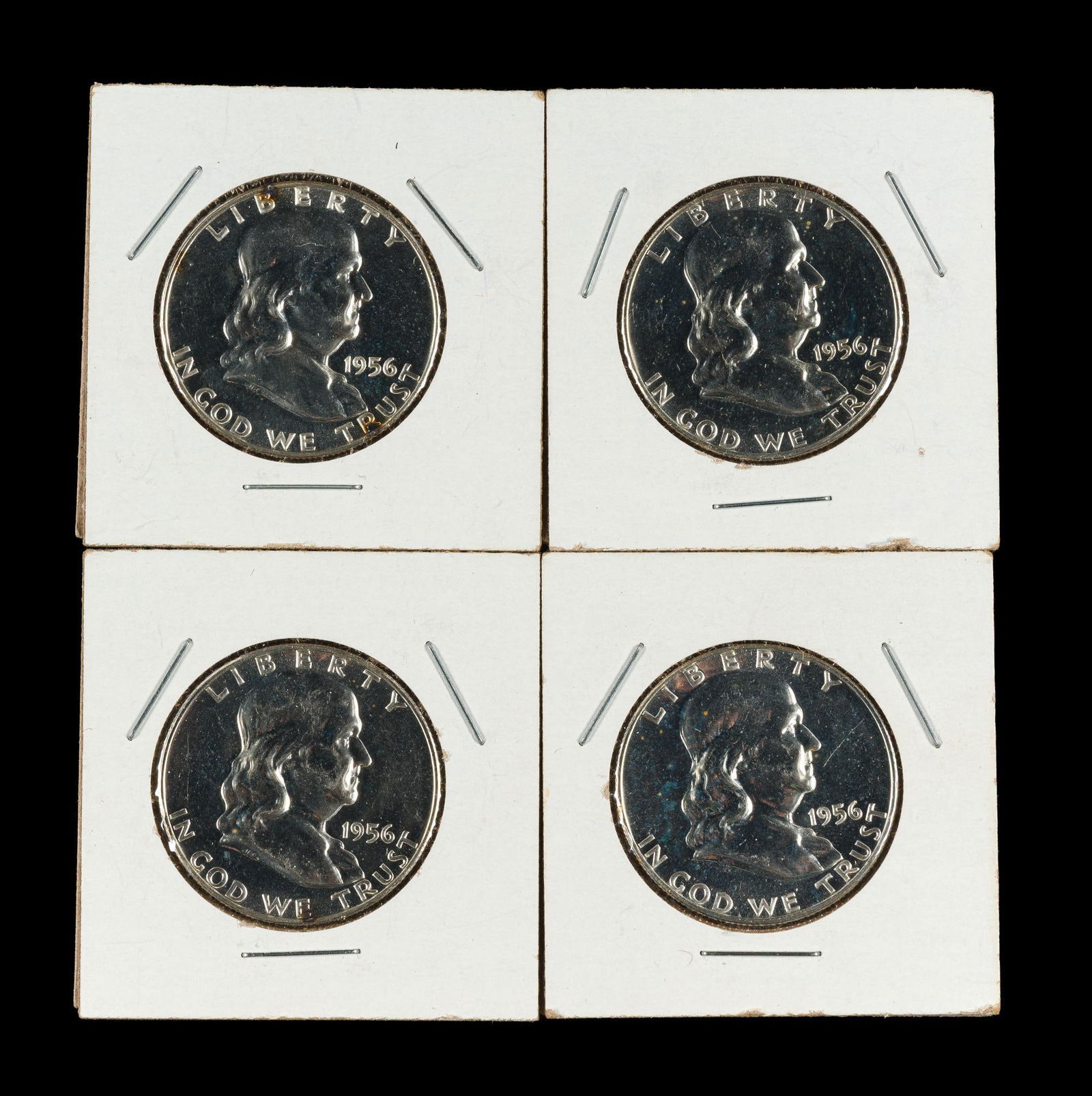 Four Proof Silver Franklin Half Dollars.: All four proof coins are 1956.
