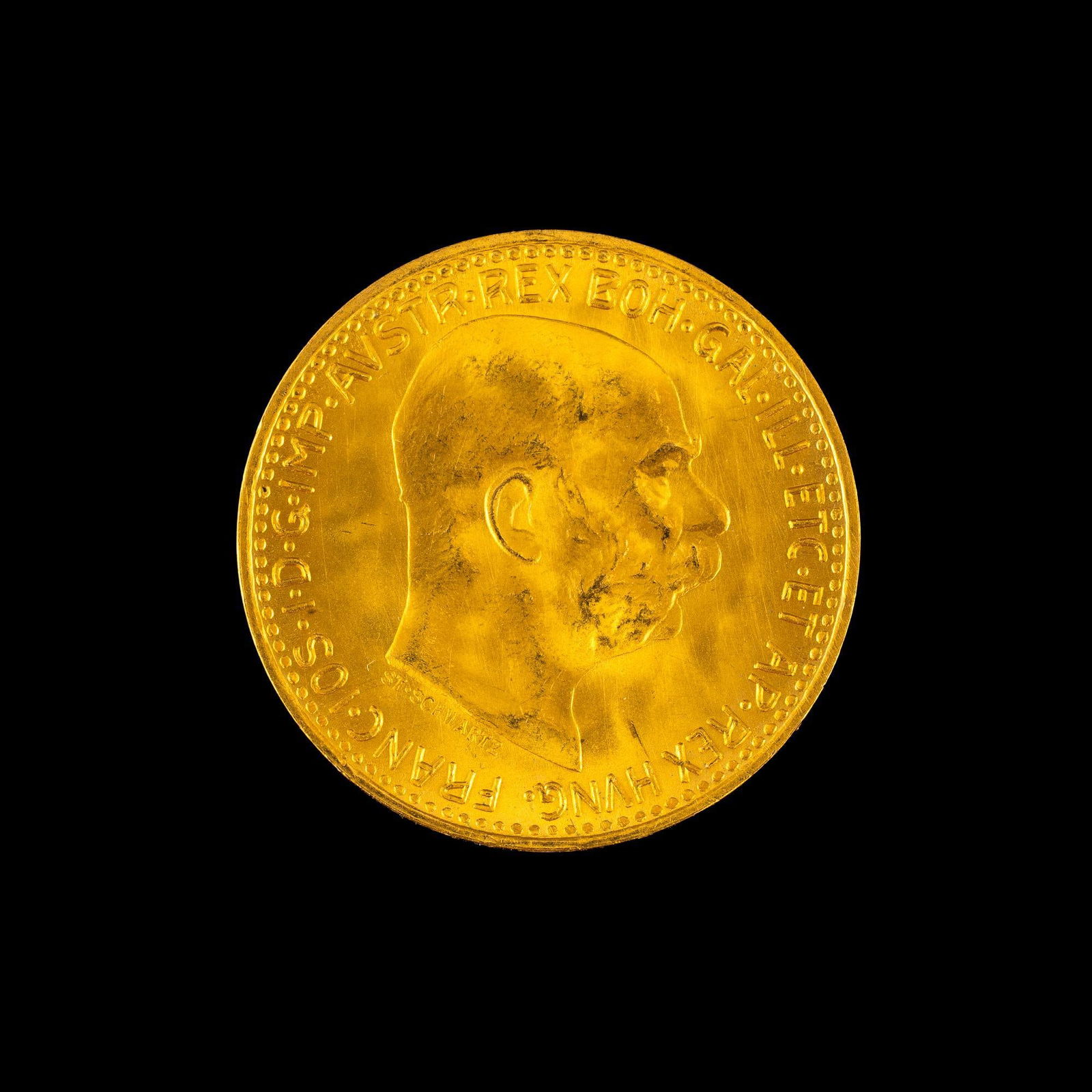 Austria 10 Corona Gold Coin: 1912 re-strike Austria gold, uncirculated. 3.38 grams.