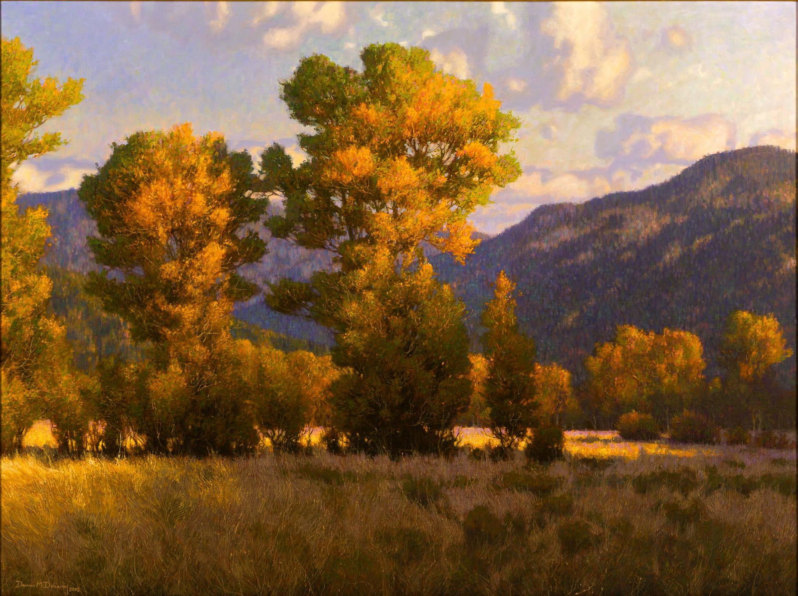 Dennis M. Doheny Oil Painting On Linen: NOT ELIGIBLE FOR IN-HOUSE SHIPPING: See Terms for Shipping Options. A 30" X 40" painting titled September Cottonwoods, Aspen, Colorado. Dated 2005. The framed size is 41 1/2" X 51 1/2". The painting h