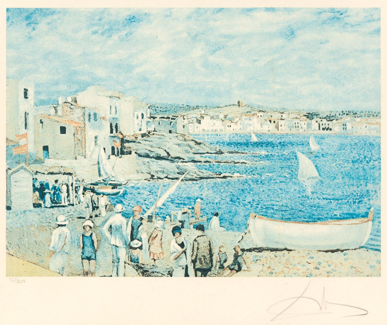 Salvado Dali Lithograph Llaner Beach In Cadaquez: NOT ELIGIBLE FOR IN-HOUSE SHIPPING: See Terms for Shipping Options. The image size is 14 3/4" X 20 1/2" not counting the paper borders of the sheet. The sheet size is 22" X 29 3/4", signed and numbere