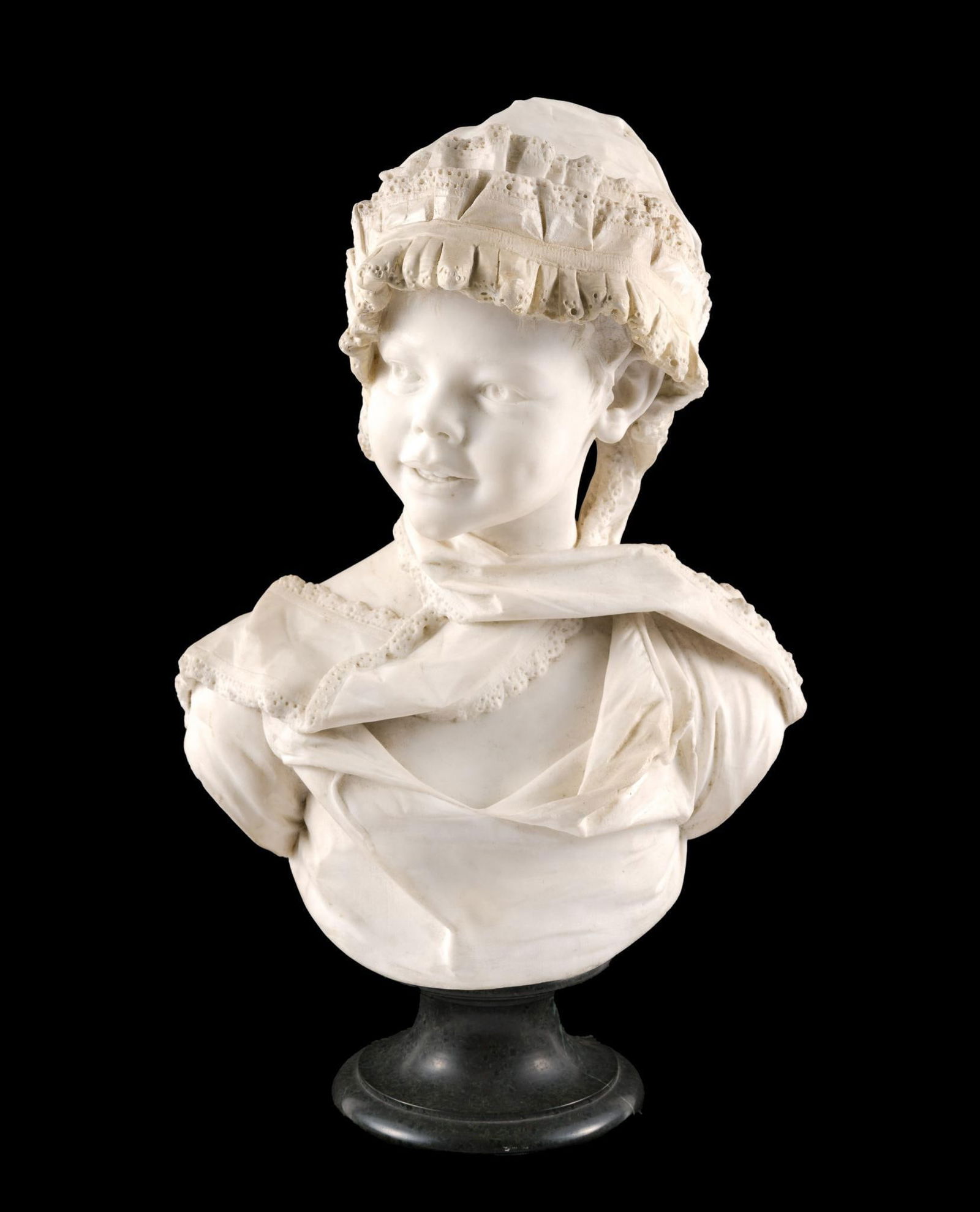Paolo Testi Italian Marble Bust: NOT ELIGIBLE FOR IN-HOUSE SHIPPING: See Terms for Shipping Options.Signed on bottom of bust. Mounted on stand. 20-1/2" tall. Loose from the stand.