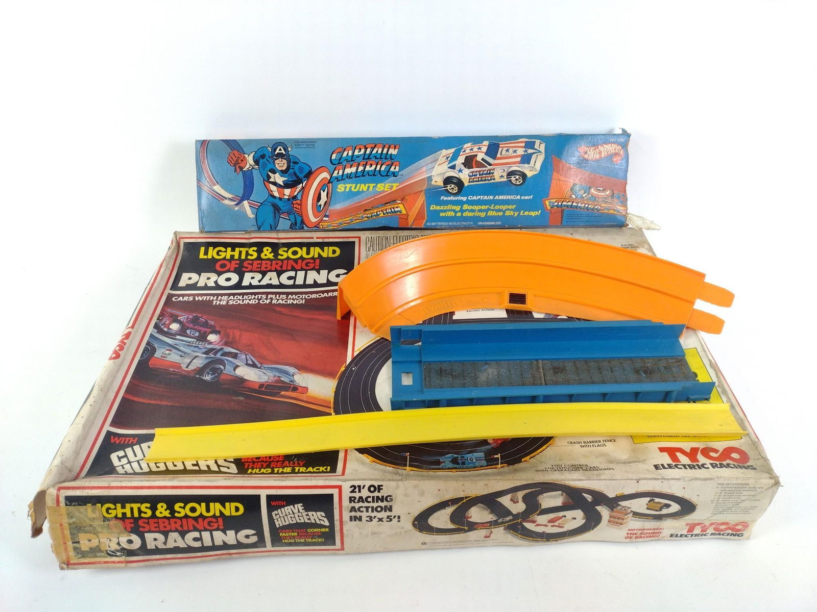 Captain America Stunt Set & Tyco Pro Racing: In original boxes. Wear to boxes.