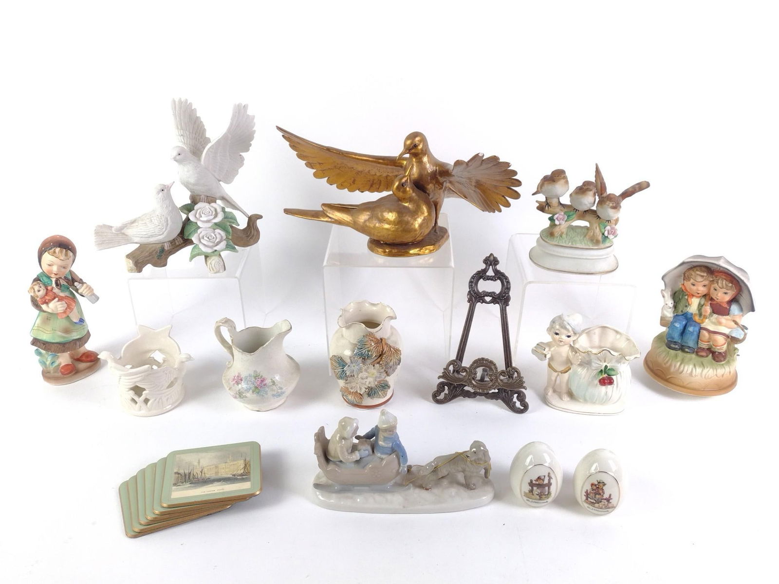 19 Decorative Items incl. Hummel and Towle: Several chips and repairs. 2-1/2" to 13-1/4" wide x 2" to 6-1/2" high.