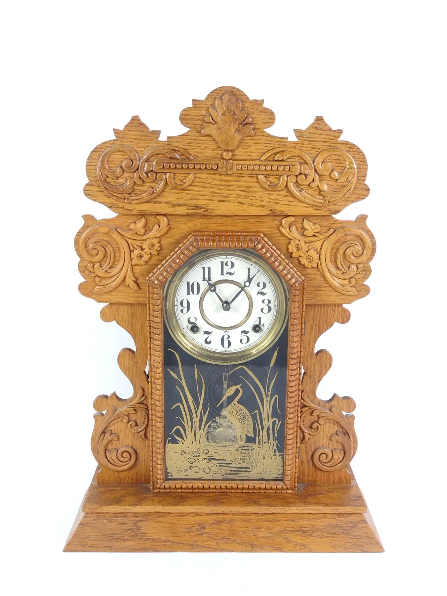Antique Mantle Clock: Likely Ingraham Co. 16-1/4" wide x 23" high. Not running but works.