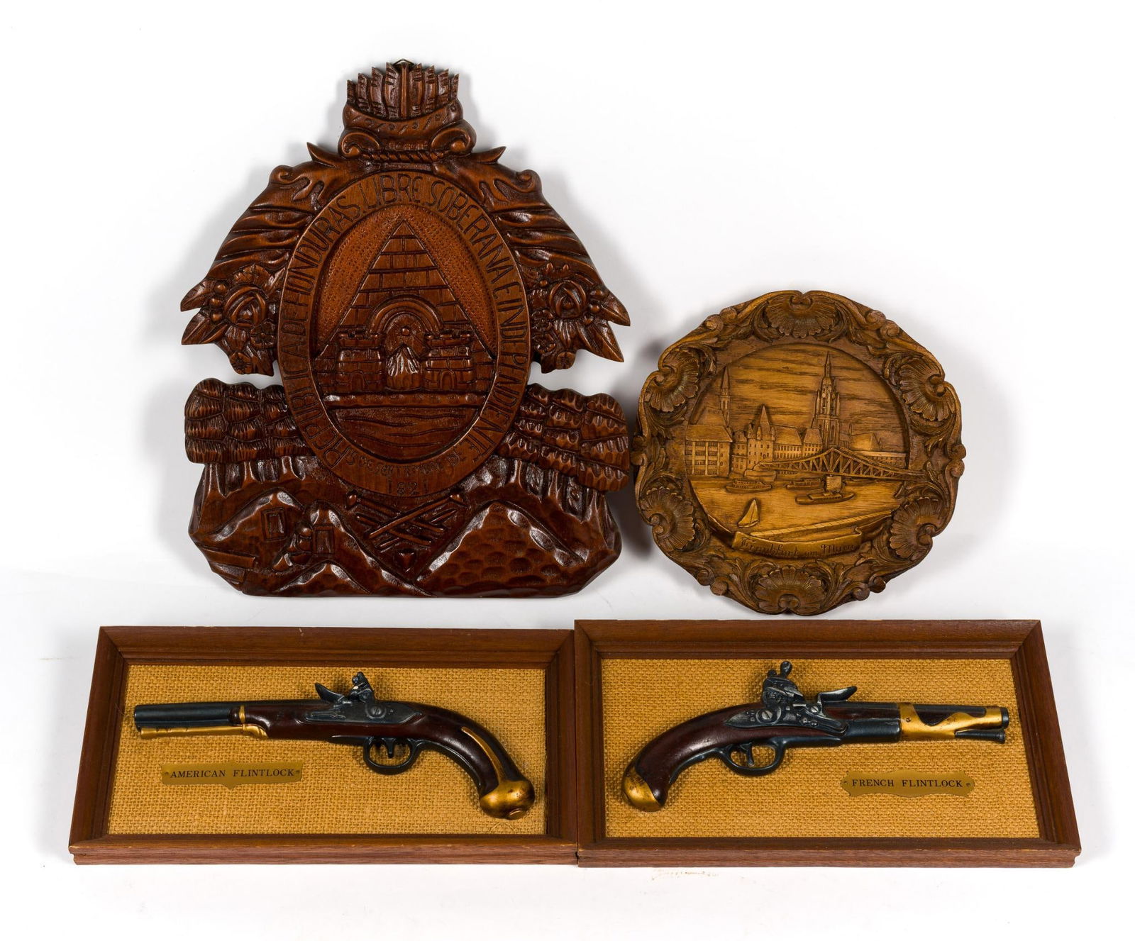 4 Decorative Plaques incl. French Flintlock Carving (1 of 4)