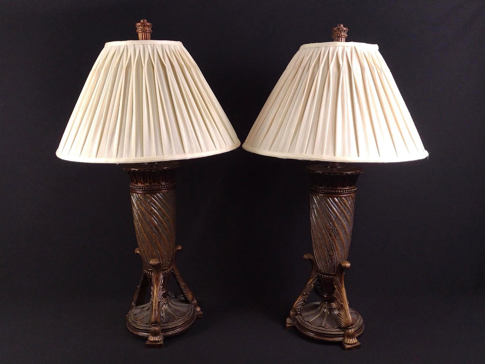 Pair of Table Lamps: NOT ELIGIBLE FOR IN-HOUSE SHIPPING: See Terms for Shipping Options. Both overall with shades 17-1/2" wide x 31" high.