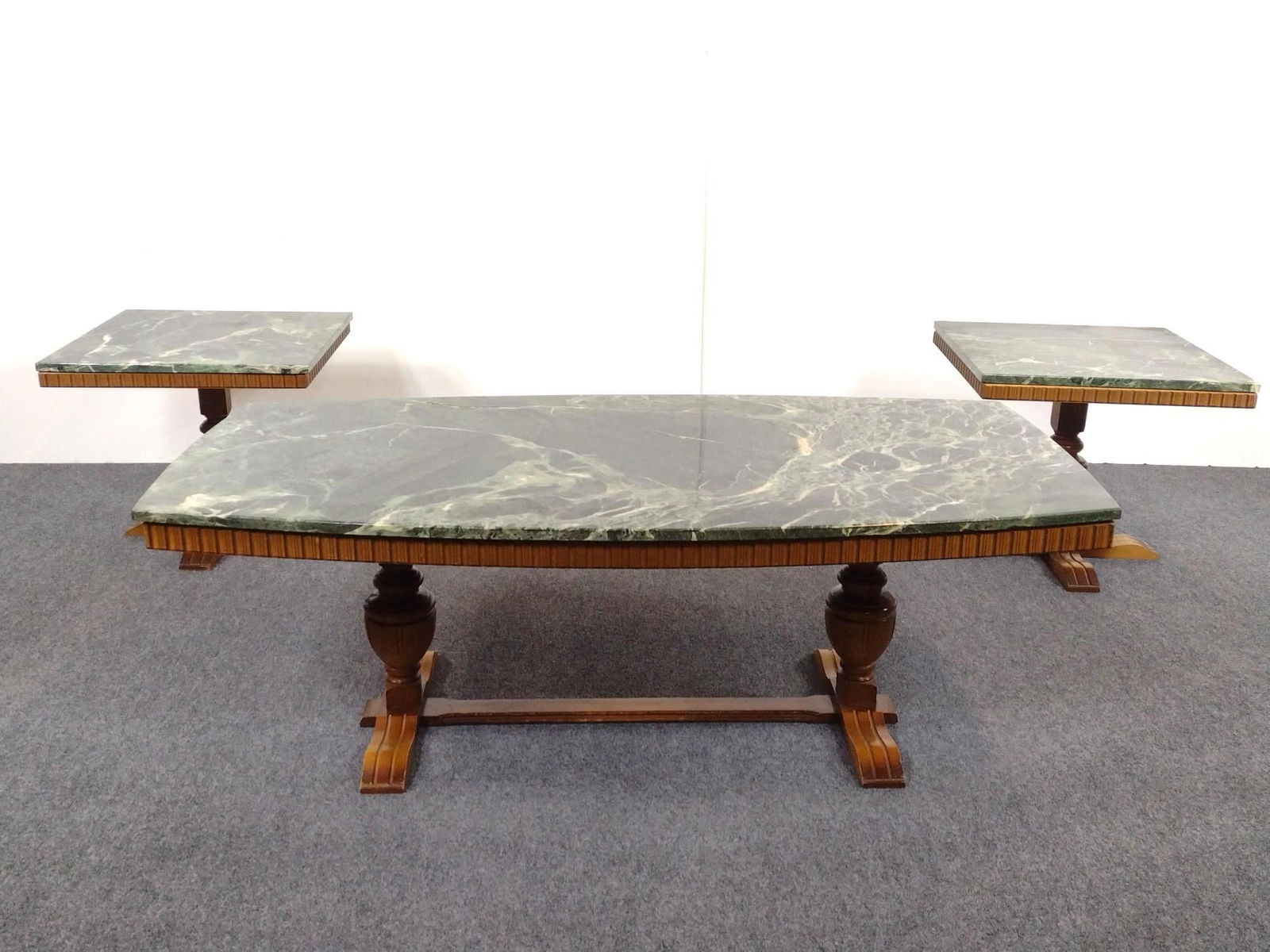 Marble Top Coffee & End Table Set: NOT ELIGIBLE FOR IN-HOUSE SHIPPING: See Terms for Shipping Options. Coffee Table 61-1/2" wide X 31-1/2" deep X 21-1/4" high. End tables 23-1/2" wide X 23-1/2" deep X 21" high.