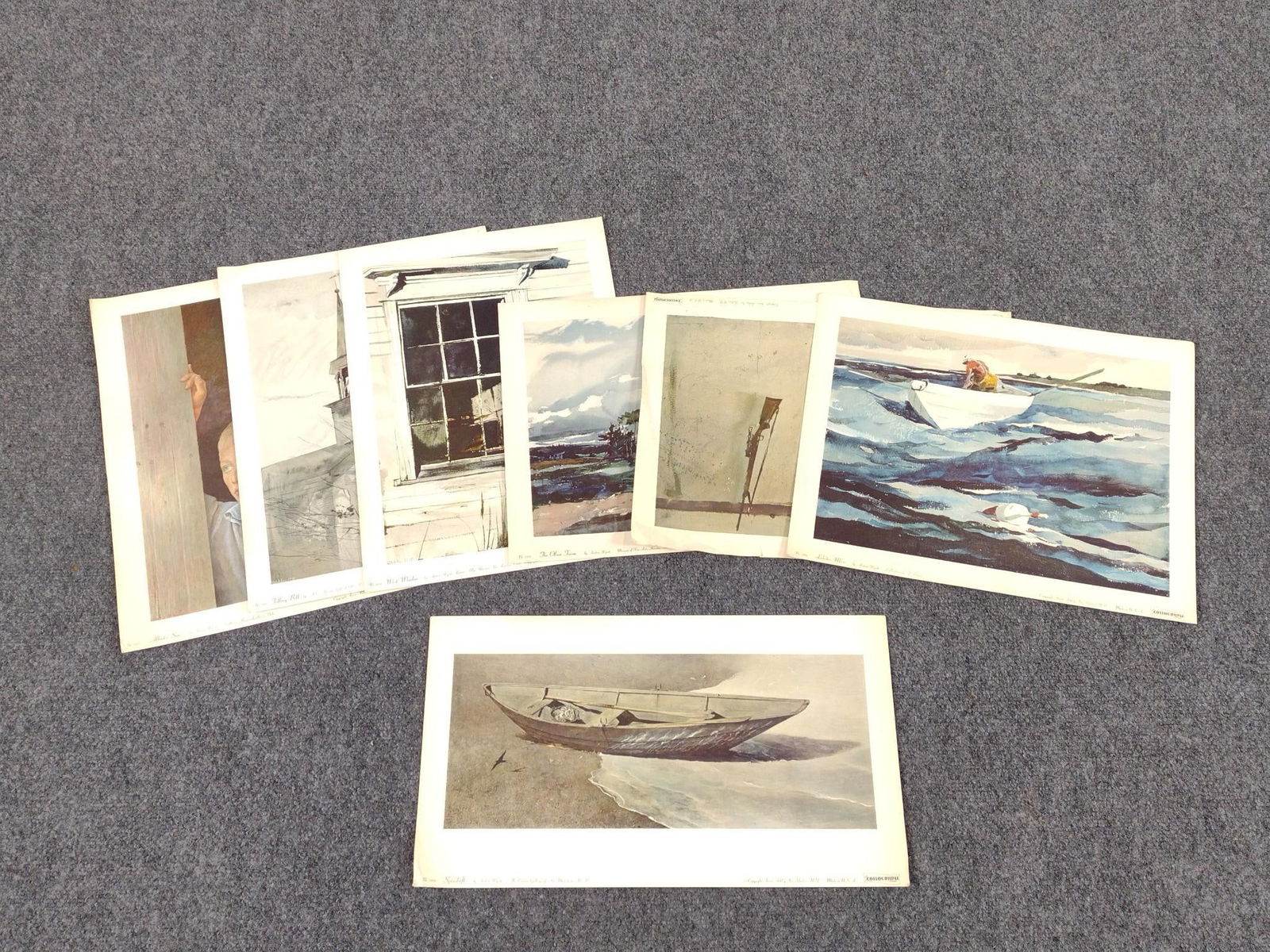 7 Andrew Wyeth Prints: Includes Tolling Bell; The Olson Farm; Karl's Room; and more. 10" to 16" long x 14" to 18" wide.