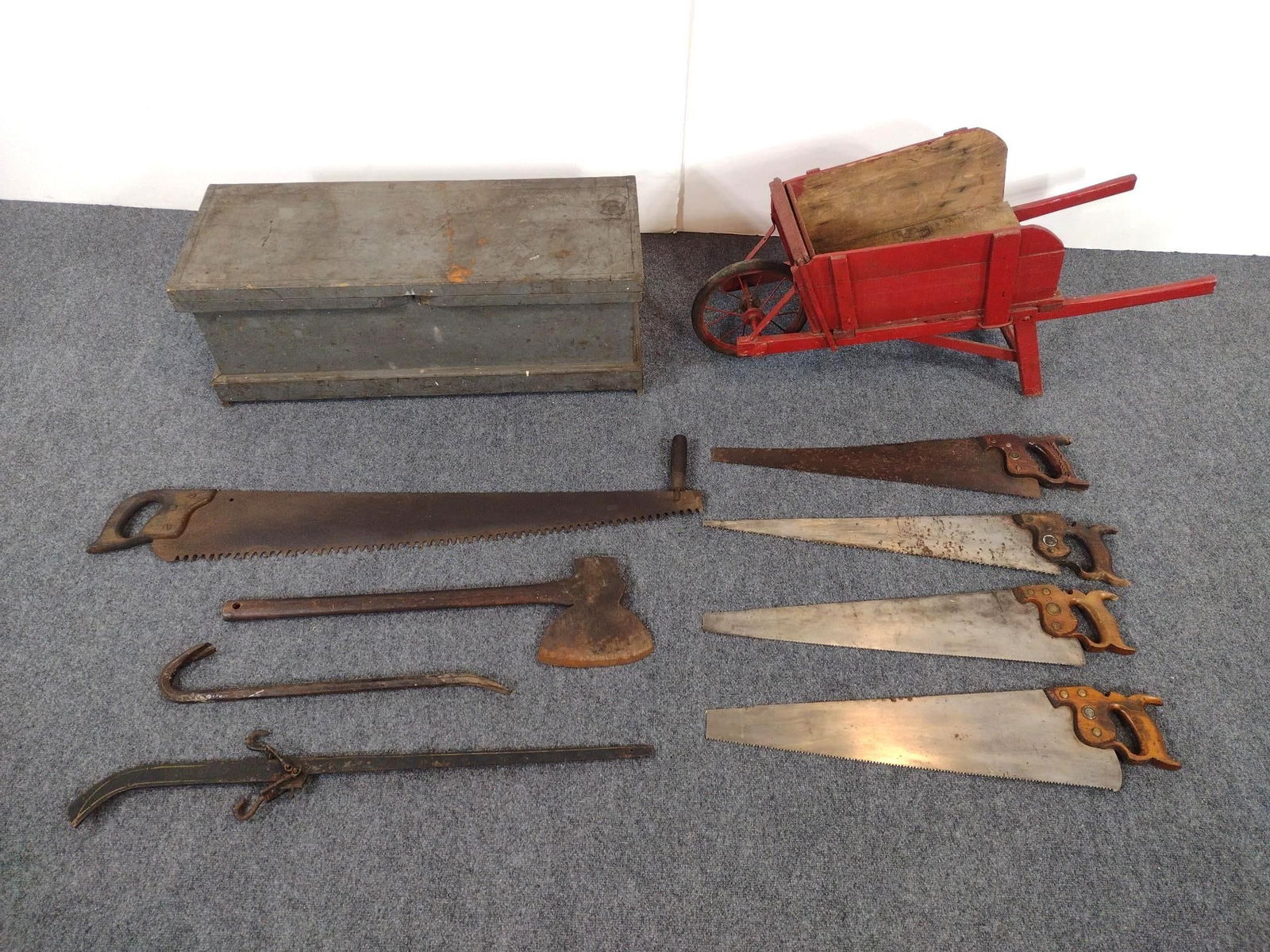 Carpenters Tool Box w/ Tools & Childs Wheel Barrow (1 of 8)