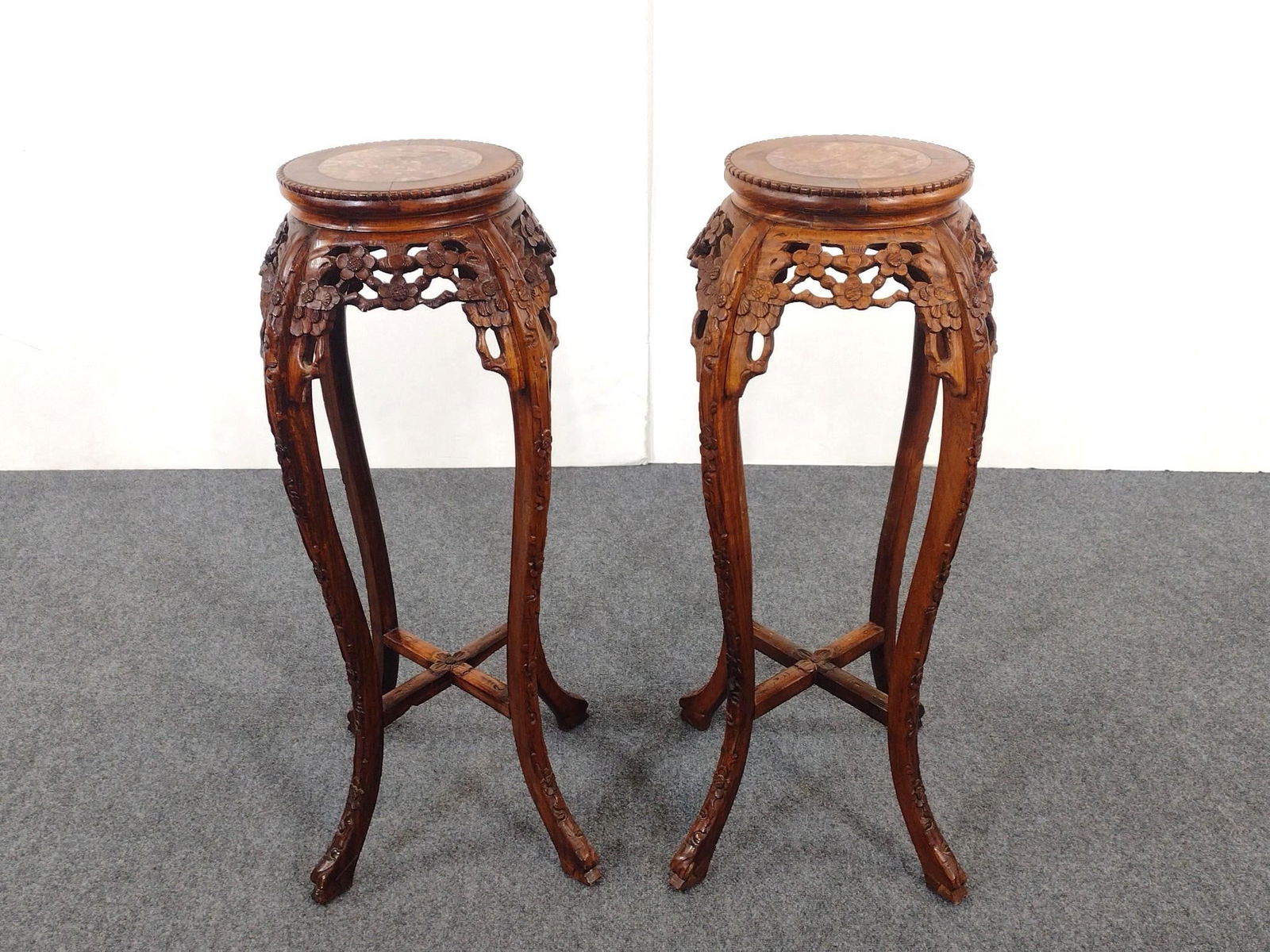 Pair Of Carved Marble Top Plant Stands (1 of 5)