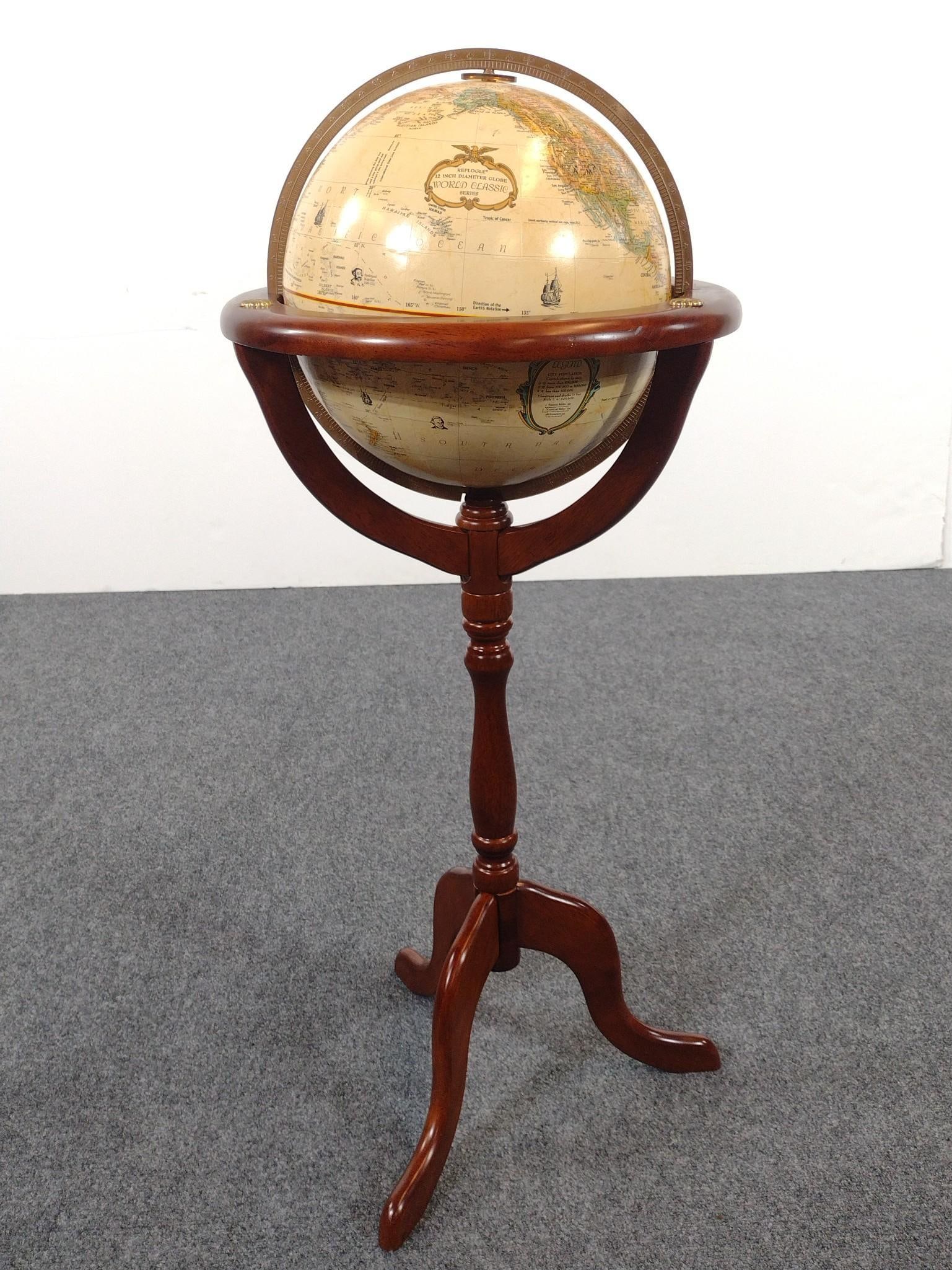 Replogle World Classic Globe On Stand: NOT ELIGIBLE FOR IN-HOUSE SHIPPING: See Terms for Shipping Options. 16" diameter X 38-1/2" high.
