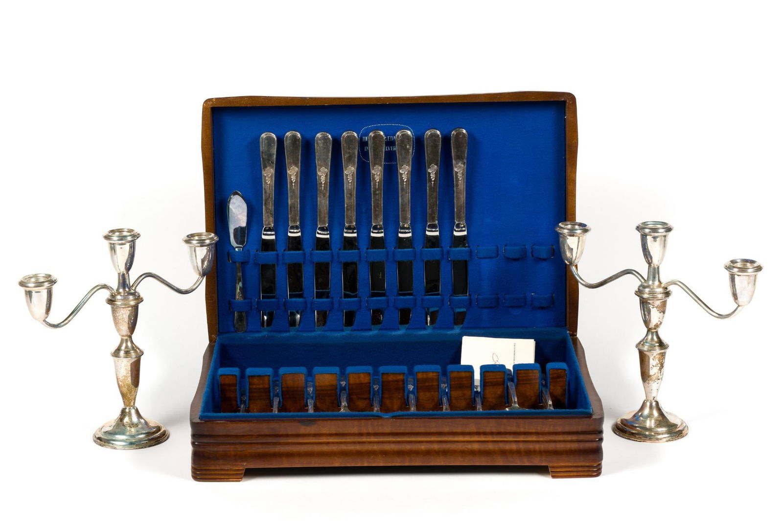 49 Pc Silverplate Flatware & Pr. Weighted Sterling Silver Candlesticks (1 of 8)