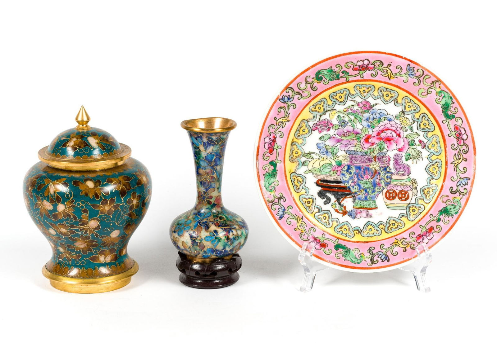 3 Pcs. Asian Pottery incl. Cloisonne (1 of 6)