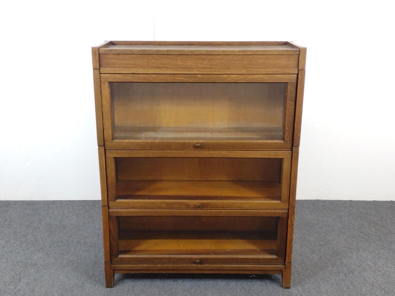 Gunn Furniture Co 3 Tier Barrister Bookcase: NOT ELIGIBLE FOR IN-HOUSE SHIPPING: See Terms for Shipping Options. 35" wide X 12" deep X 45" high. Has some scratches and wear.