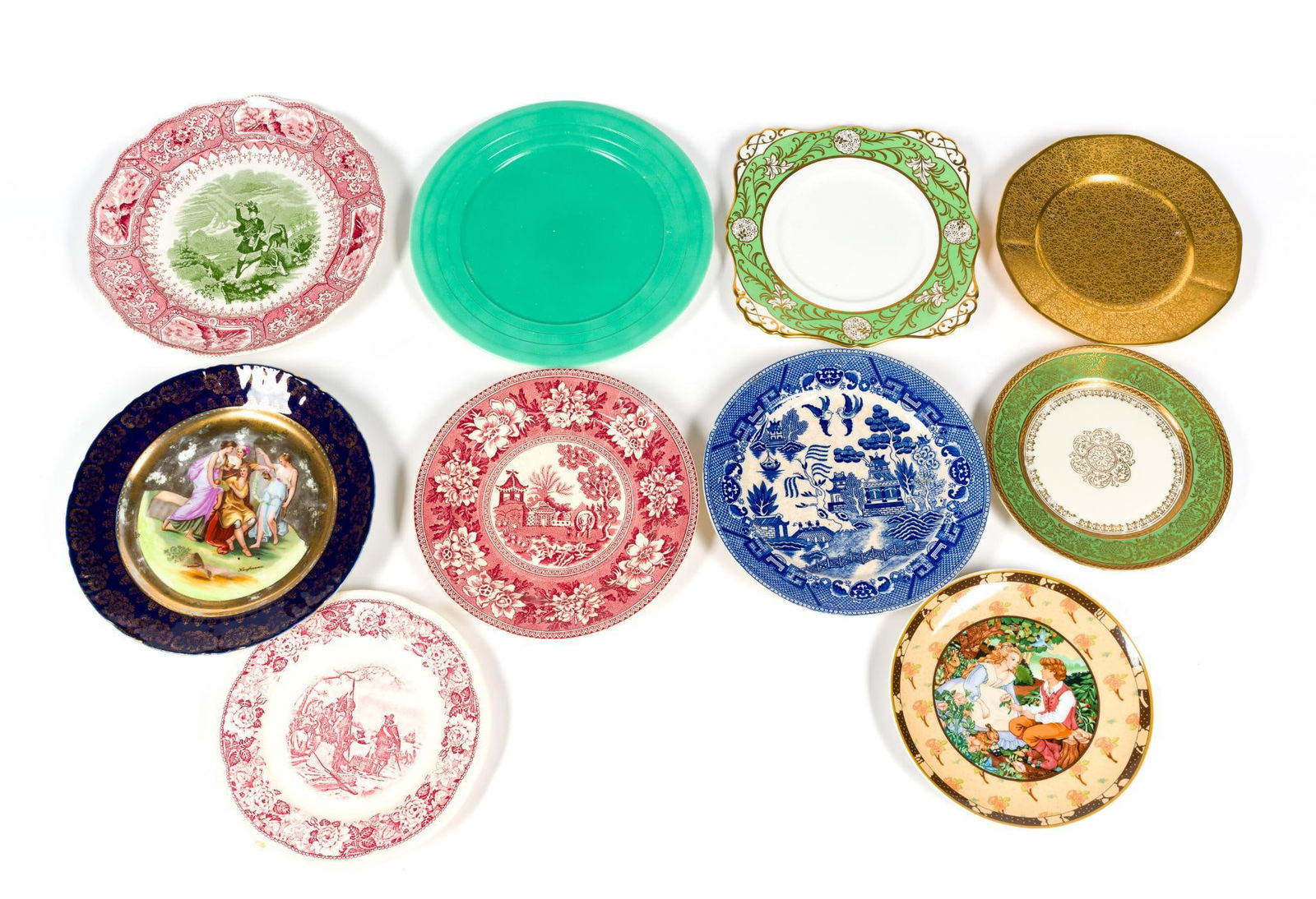 10 Porcelain Plates: 8" to 11" diameter.