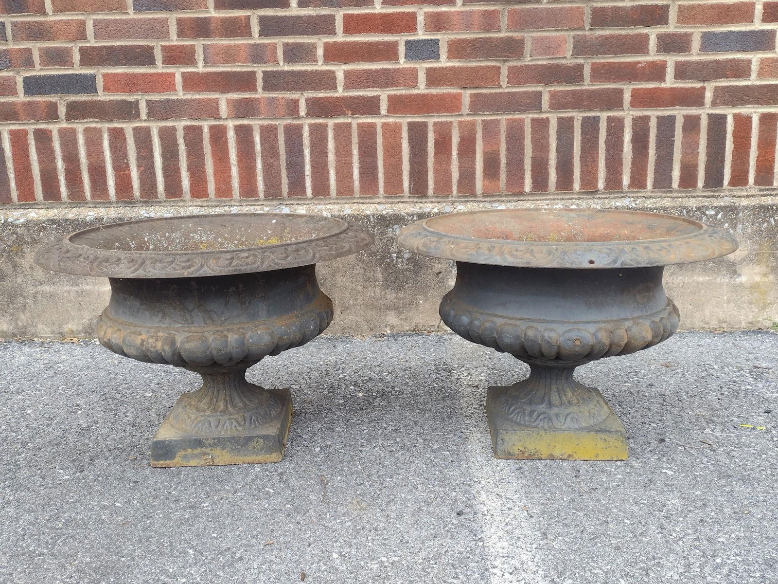 Pair Of Low Cast Iron Planters (1 of 3)