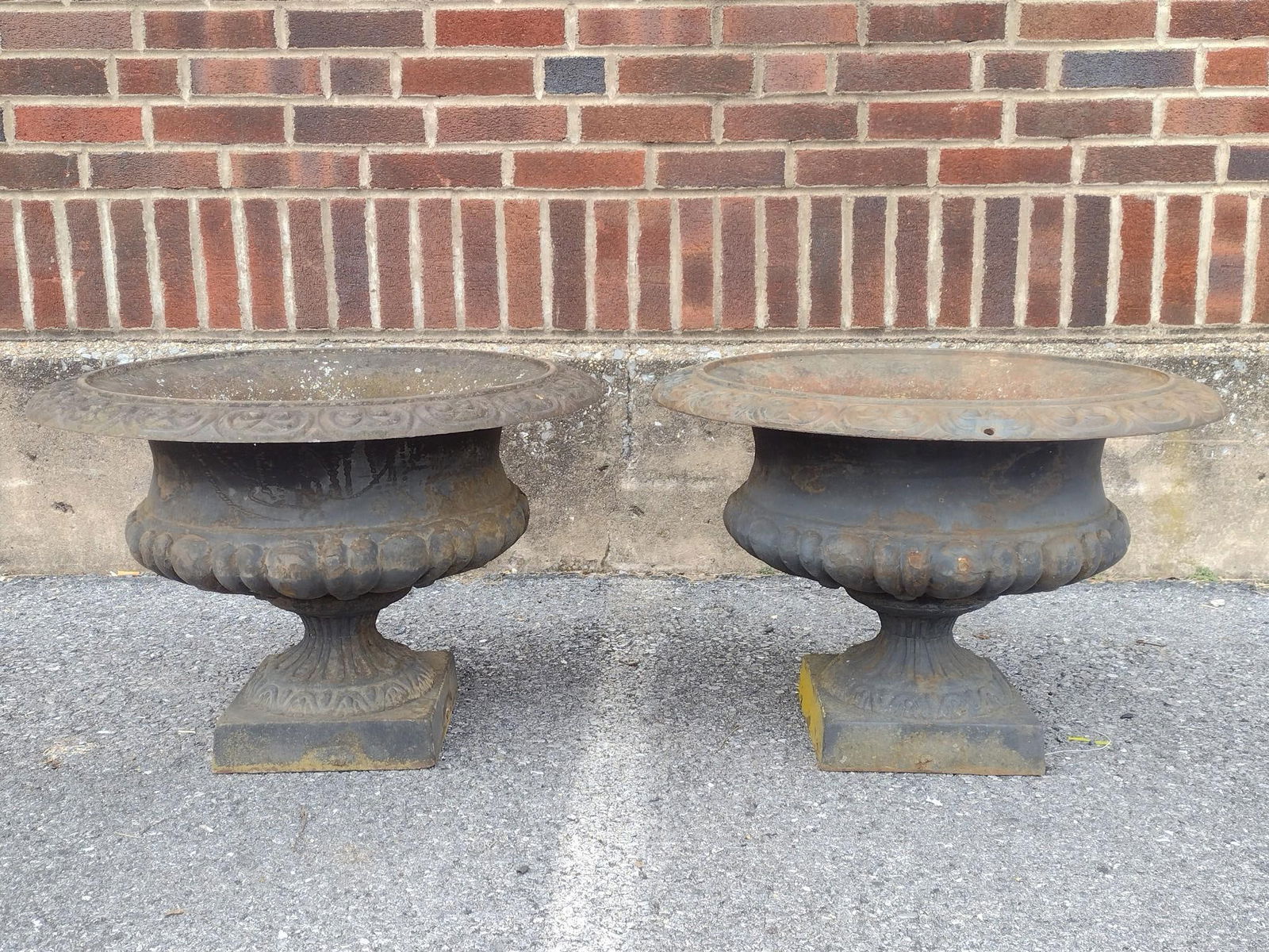 Pair Of Low Cast Iron Planters (1 of 3)