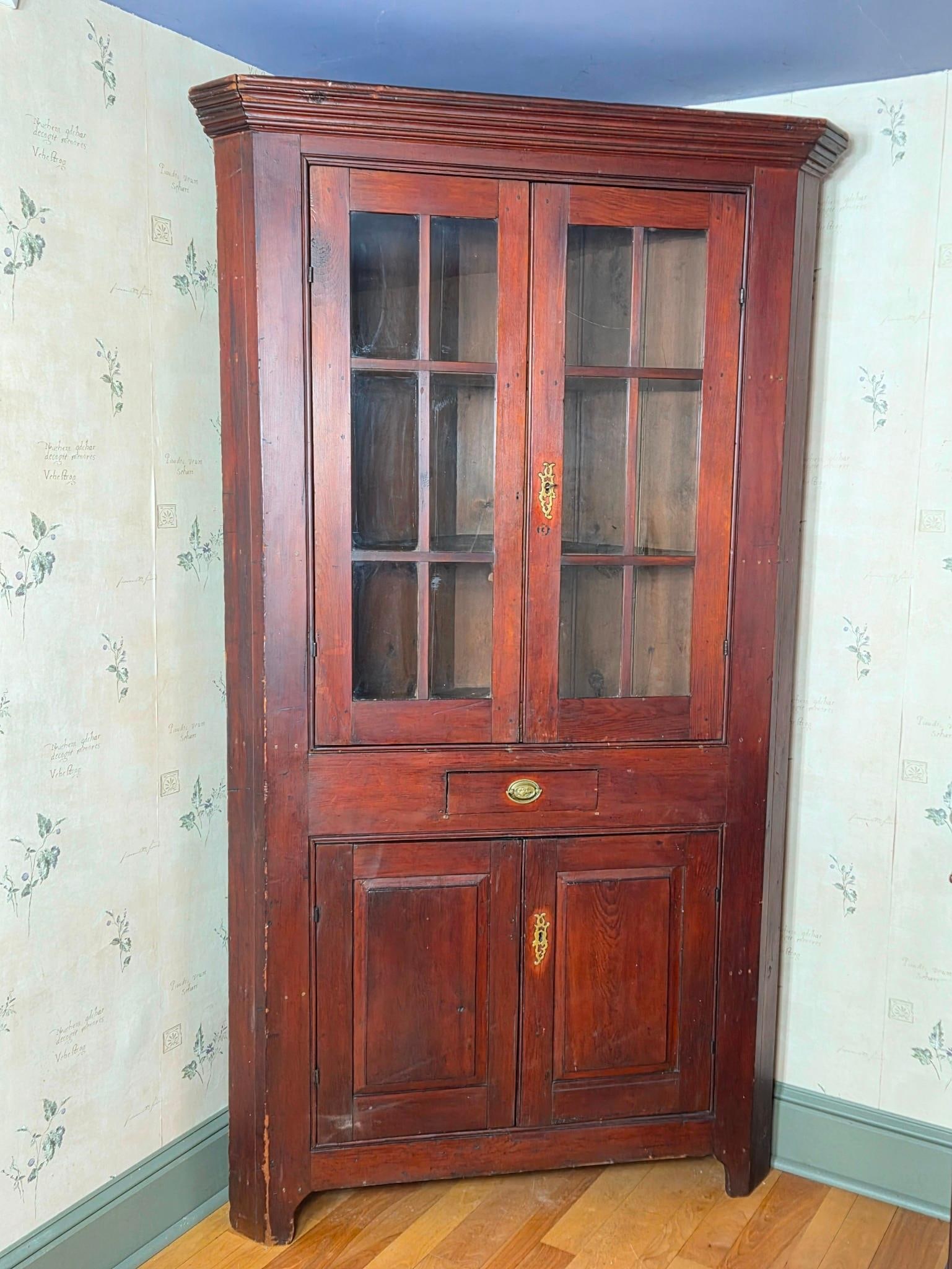 Corner Cabinet: NOT ELIGIBLE FOR IN-HOUSE SHIPPING: See Terms for Shipping Options. To be picked up from location in Dover, PA - located on first floor. 47" wide X 20" deep X 86" high. Has scratches and areas of