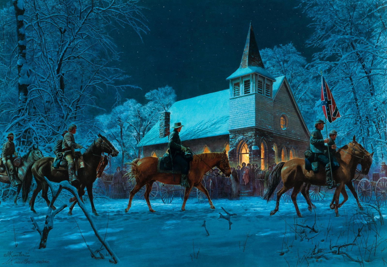 Mort Kunstler Signed Lithograph: NOT ELIGIBLE FOR IN-HOUSE SHIPPING: See Terms for Shipping Options. A signed Civil War print by Mort Kunstler number 240/2500 "Southern Stars" The print is 19 1/2" X 27 1/2", 29" X 36 1/4" framed