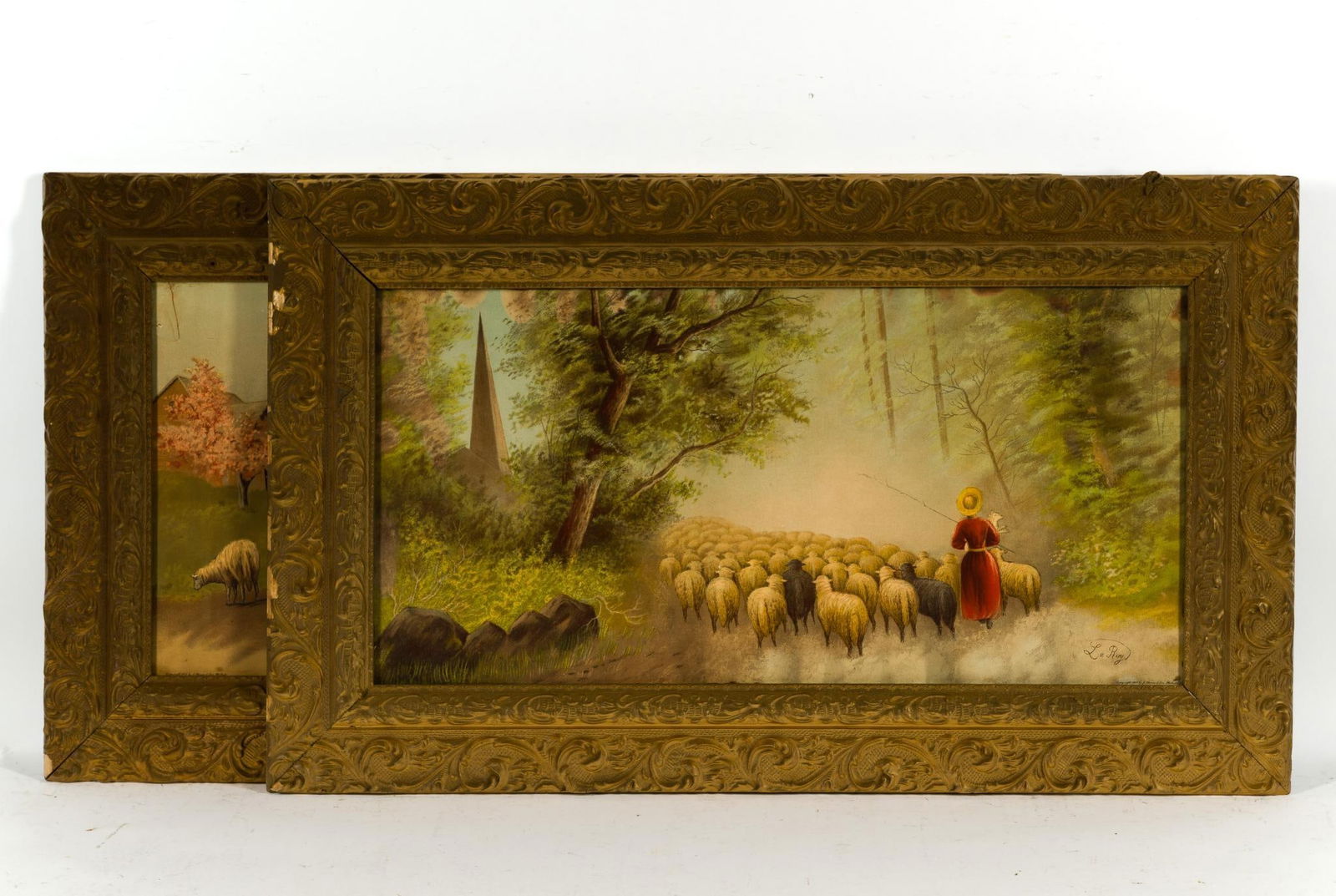 Two Antique Chromolithographs Artist Le Roy: NOT ELIGIBLE FOR IN-HOUSE SHIPPING: See Terms for Shipping Options. Produced in 1901 by J Hoover & Son, Philadelphia, a prominent art printing firm during the late 1800's and early 1900's. The prints