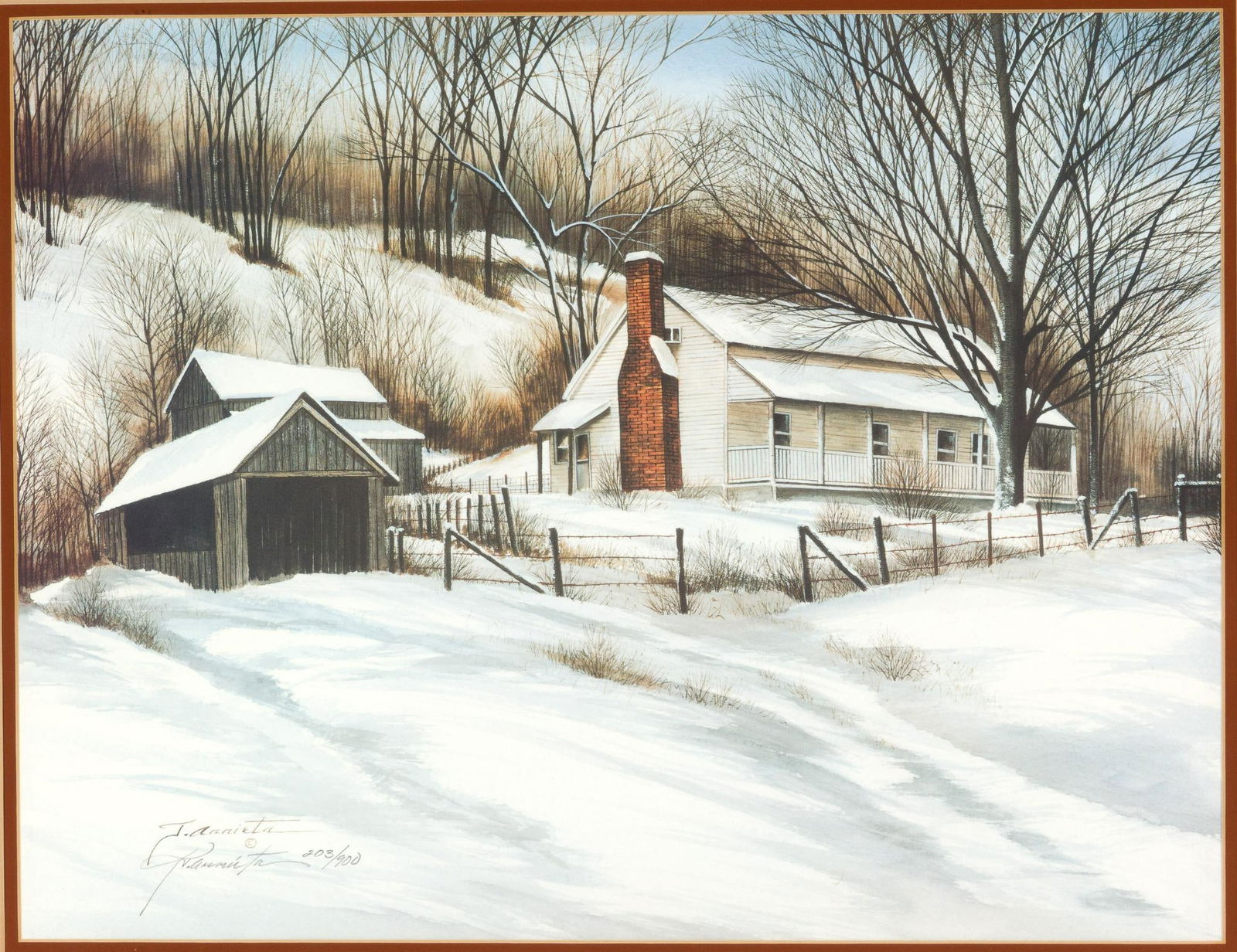 Limited Edition Lithograph Print J. Arrieta: NOT ELIGIBLE FOR IN-HOUSE SHIPPING: See Terms for Shipping Options. A rural landscape print from the 1980's. Print size 13 3/4" X 17 3/4", 24" X 28" framed.