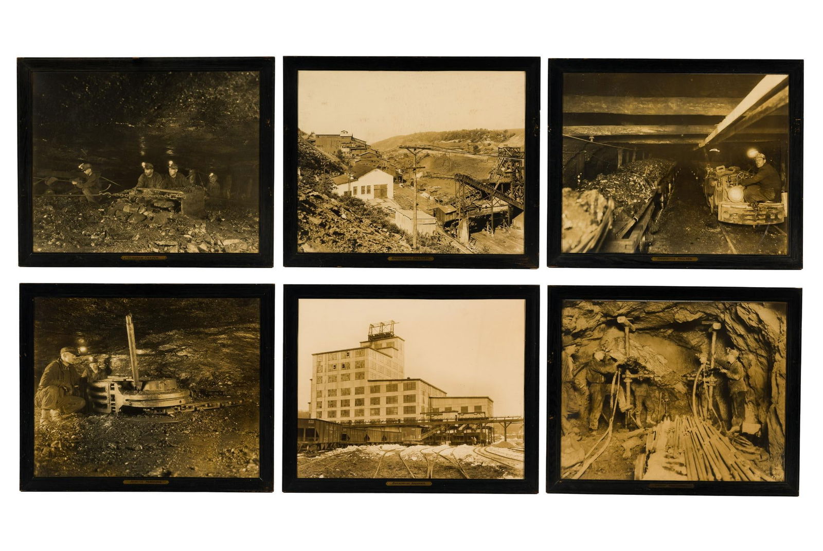Six Antique Coal Mining Photographic Prints: NOT ELIGIBLE FOR IN-HOUSE SHIPPING: See Terms for Shipping Options. The prints are from approximately the 1930's. Each is 27 1/2" X 33 1/2" framed size.