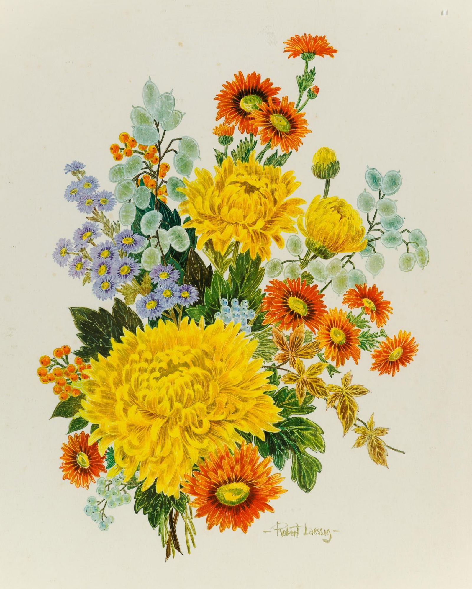 Framed Floral Print: NOT ELIGIBLE FOR IN-HOUSE SHIPPING: See Terms for Shipping Options. Robert Laessig signed (in print). The framed size is 31 1/4" X 25 1/2".