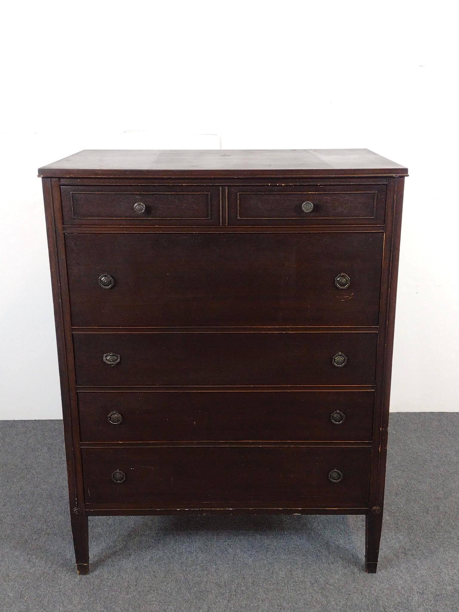 Antique 5 Drawer Tall Chest of Drawers (1 of 4)