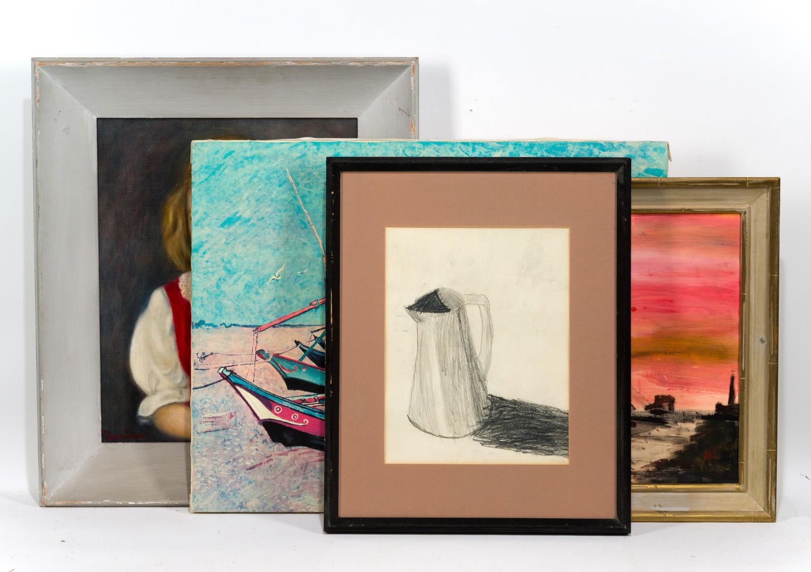 4 Pcs Framed Art: NOT ELIGIBLE FOR IN-HOUSE SHIPPING: See Terms for Shipping Options. Overall 21-1/2" to 26-1/2" long x 17-1/2" to 22-1/2" wide. PROVENANCE: From the Estate of Virginia Parkum. The Rev. Dr. Virginia