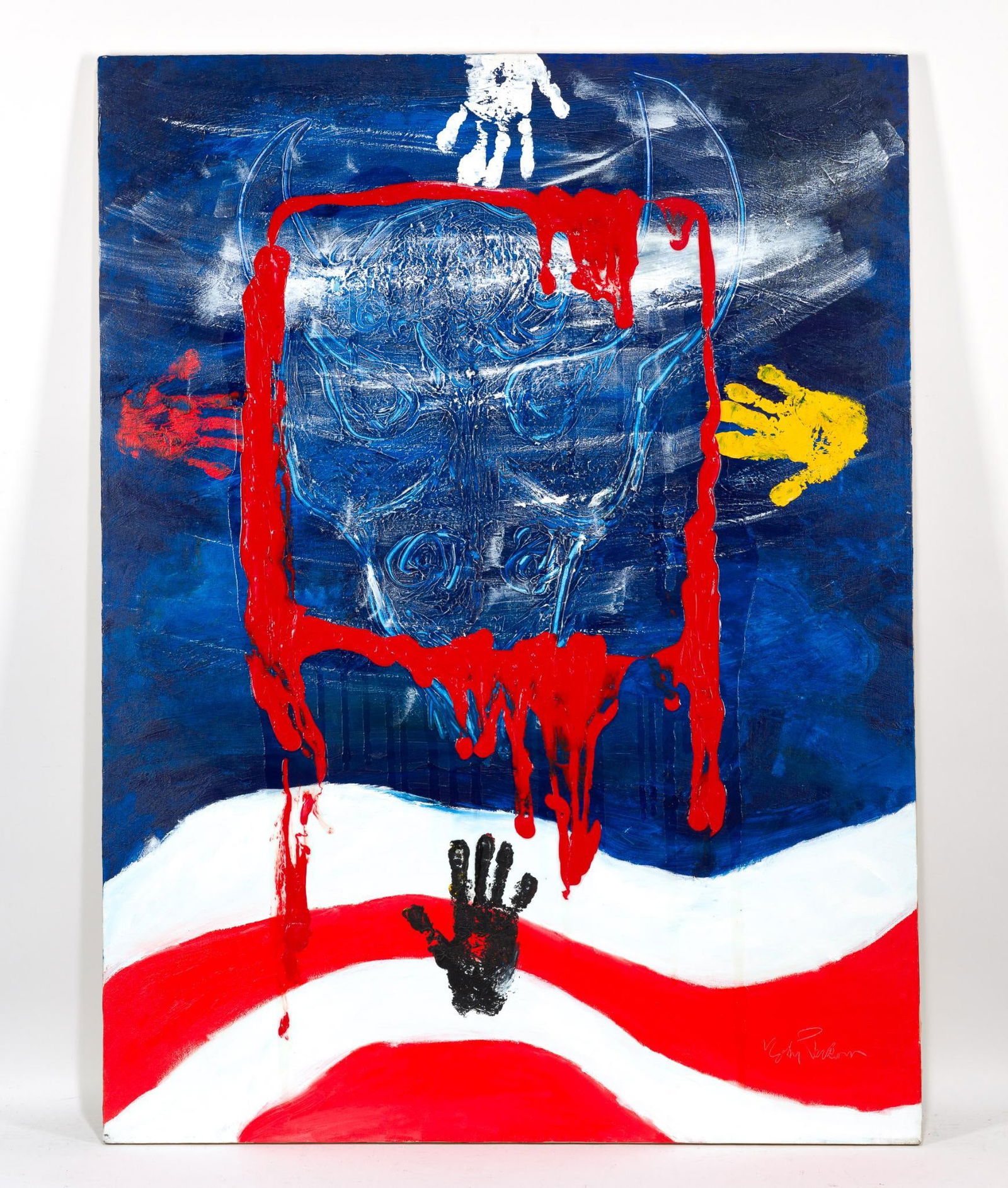 Virginia Cohn Parkum (PA 1943-2025) "Back to Square One" Painting: NOT ELIGIBLE FOR IN-HOUSE SHIPPING: See Terms for Shipping Options. 48" long x 36" wide. PROVENANCE: From the Estate of Virginia Parkum. The Rev. Dr. Virginia "Ginny" Cohn Parkum (1943-2025) was a