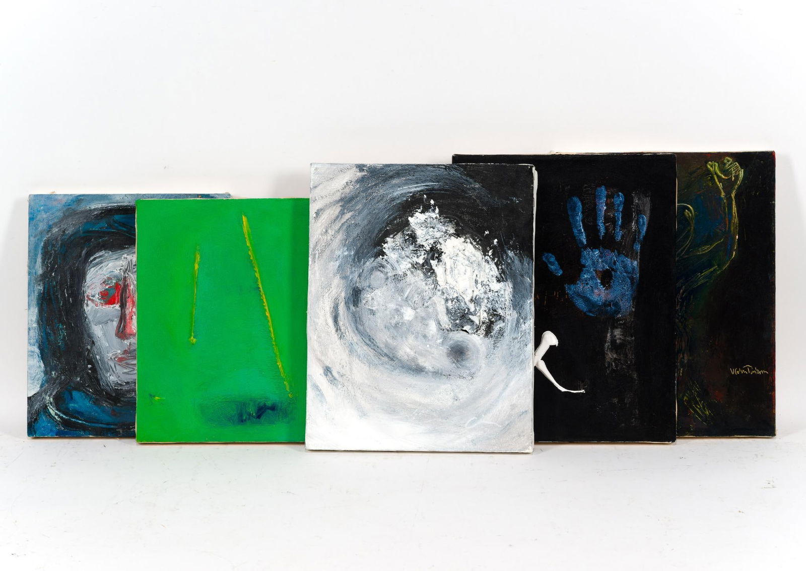 5 Pcs Virginia Cohn Parkum (PA 1943-2025) Art: NOT ELIGIBLE FOR IN-HOUSE SHIPPING: See Terms for Shipping Options. Includes "Two Touches"; "Ur Enso"; "Hito"; "Shadow Dancer"; and untitled. All untitled. 12" to 14" long x 9" to 11" wide.