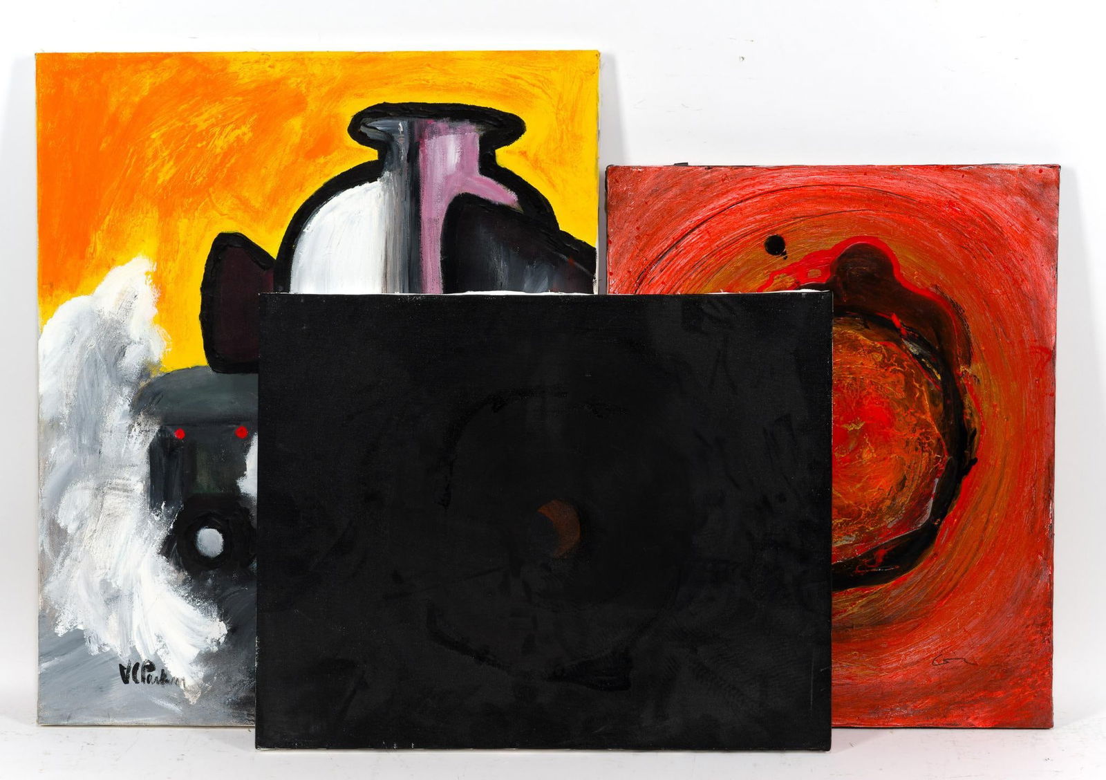 3 Pcs Virginia Cohn Parkum (PA 1943-2025) Art: NOT ELIGIBLE FOR IN-HOUSE SHIPPING: See Terms for Shipping Options. Includes "Enso"; "Enso:Pele"; and untitled. All unframed. 16" to 24" long x 16" to 20" wide. PROVENANCE: From the Estate of