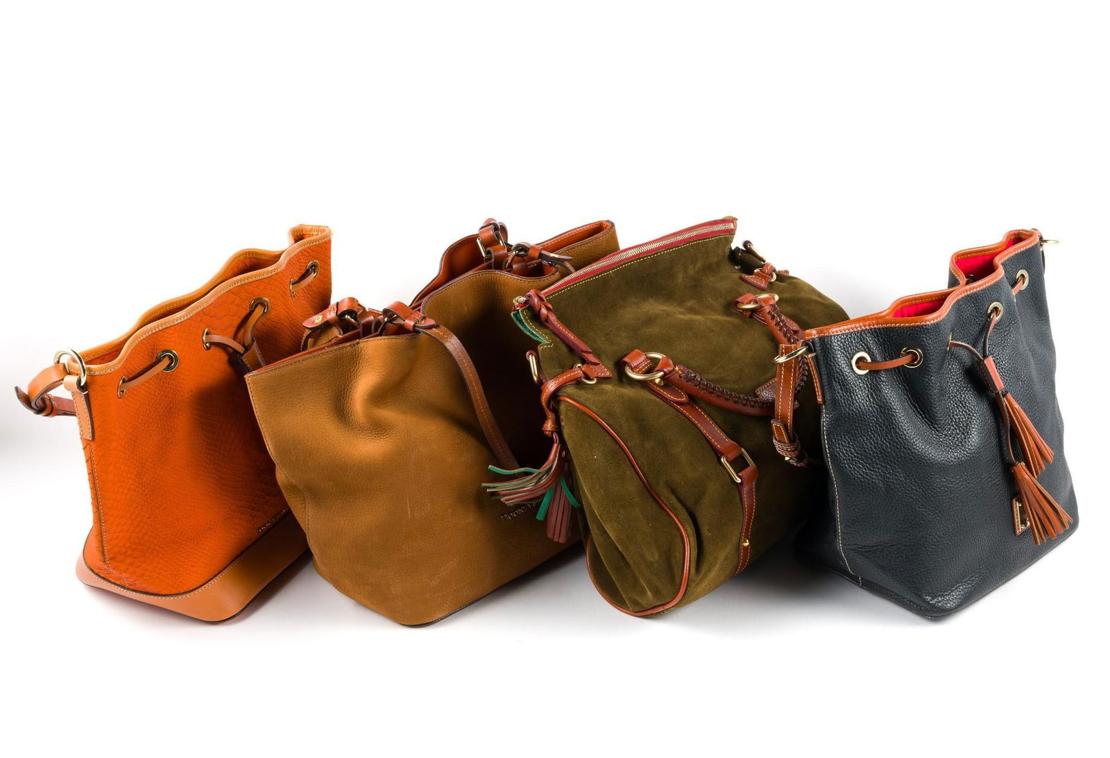 4 Dooney & Bourke Handbags: All in good condition. 15-1/2" to 17" wide.