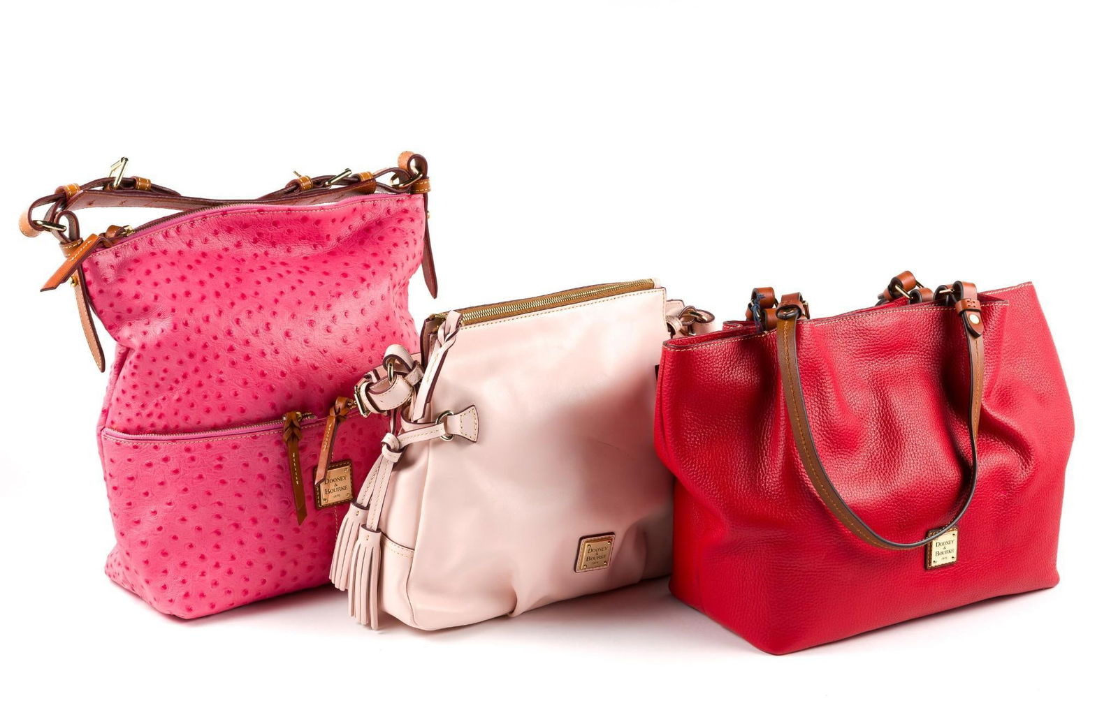 3 Dooney & Bourke Handbags: All in good condition. 12-3/4" to 13-1/4" wide.