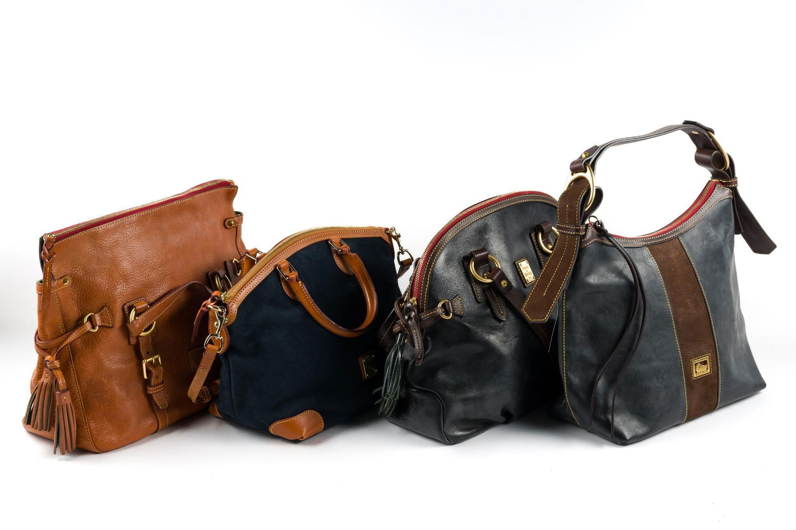 4 Dooney & Bourke Handbags: In good condition. 15-1/2" to 18-1/2" wide.
