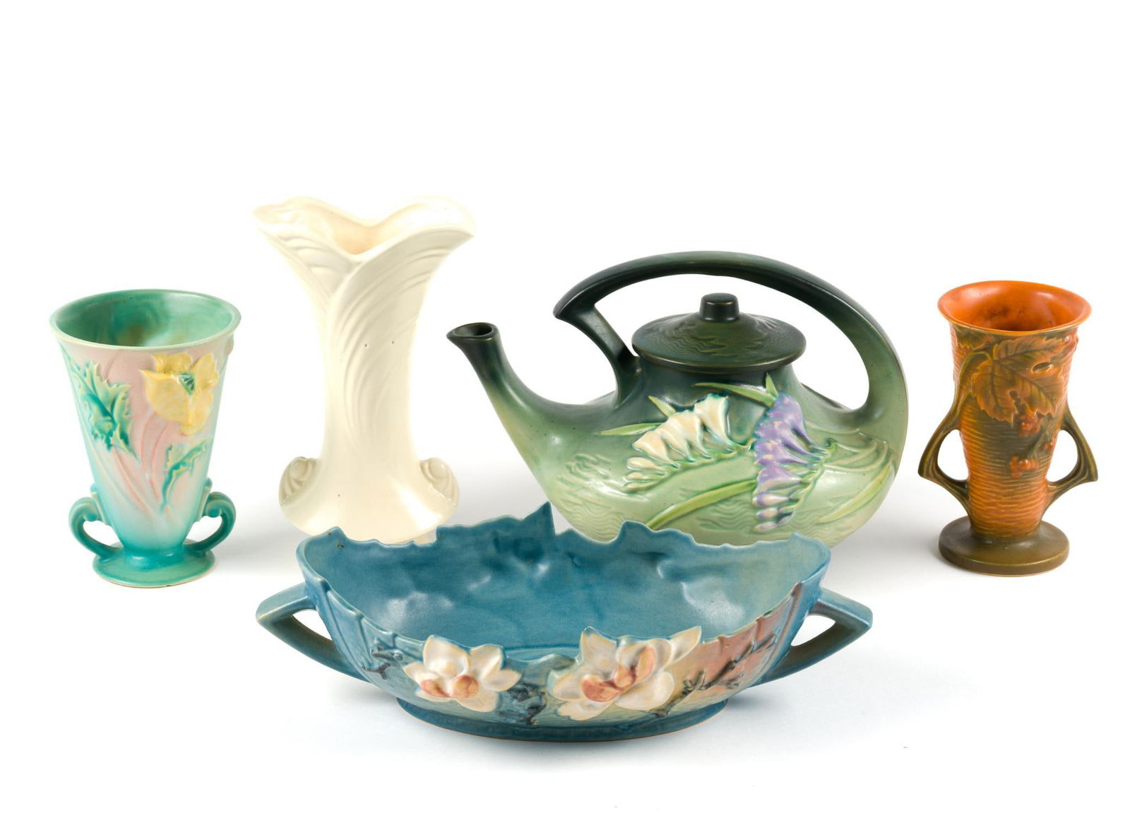 5 Pcs Roseville: 3-3/4" to 5-1/2" wide x 6-1/4" to 8-3/4" high.