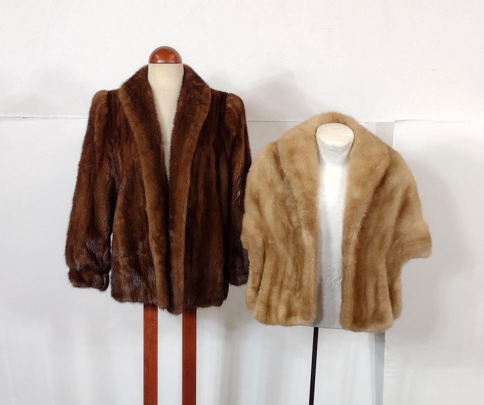 2 Fur Coats: Includes Feller's & Muscalus Furs. Shoulder to shoulder 18" wide.