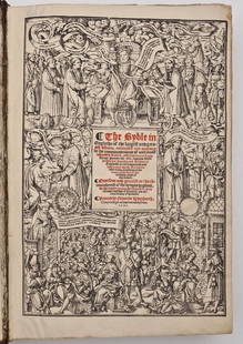 1541 English Great Bible The Byble in Englyshe: DESCRIPTION: English bible, Great Bible version (The Byble in Englyshe), fifth edition. Published by Edwarde Whitchurch, London: 1541. Approximately 328 leaves, text in double columns and black letter