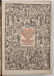 1541 English Great Bible The Byble in Englyshe: DESCRIPTION: English bible, Great Bible version (The Byble in Englyshe), fifth edition. Published by Edwarde Whitchurch, London: 1541. Approximately 328 leaves, text in double columns and black letter