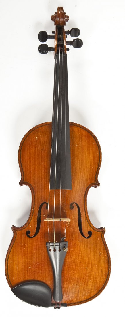 Eduard Reichert Violin & Bow: DESCRIPTION: Eduard Reichert 4/4 violin with two piece back. Label to interior "Eduard Reichert, Dresden, recit anno 1911". With a Reichert bow with bone adjuster, ebony frog with a mother of pearl st