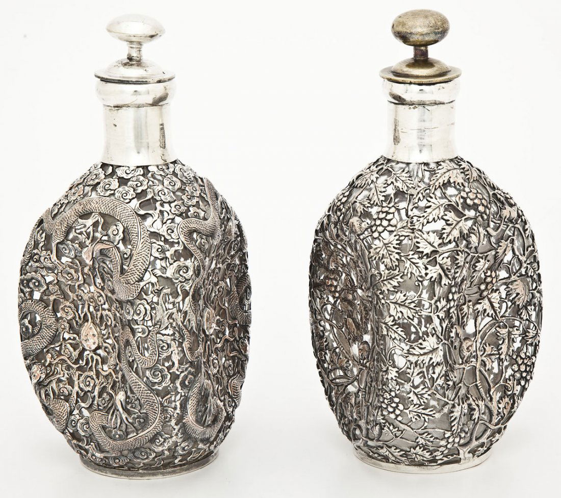Pair of Chinese Silver Overlay Haig Pinch Bottles