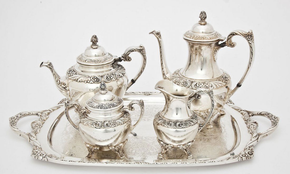 Rogers Brothers Heritage 5 Pc Silver Plate Tea Set