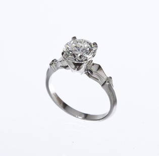 1.97 Carat Diamond Solitaire Ring: DESCRIPTION: Diamond solitaire ring in marked platinum. Set with one GIA certified 1.97 carat Old European cut diamond. Clarity VS1, color J. Size 6. 2.9 dwt (4.4 gr). Appraised at $19,570 (appraisal